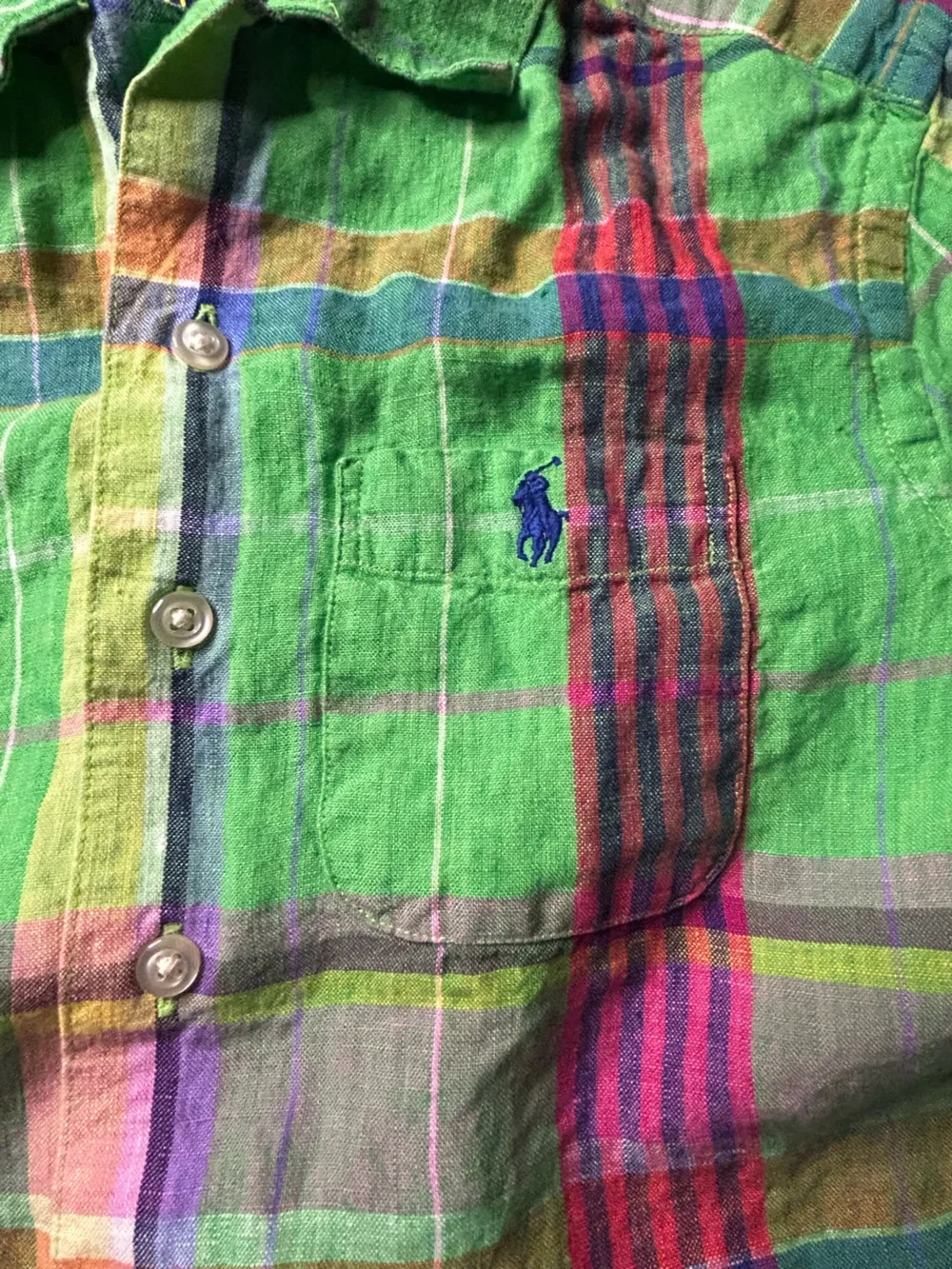 Ralph Lauren Neon Green Multicolor Plaid Short-Sleeve Button-Down Shirt - Kids